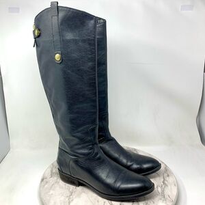Sam Edelman Penny Black Leather Knee-High Boots 8.5 Equestrian Classic Preppy